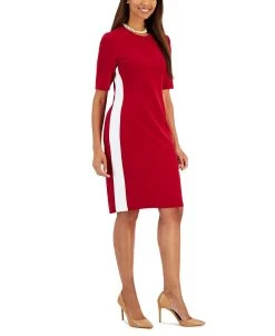 Kasper Women's Ellen Crewneck Side-Stripe Shift Dress