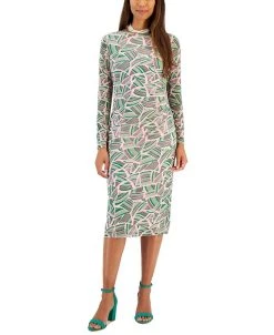 Kasper Women's Side-Pleated Printed Midi Dress