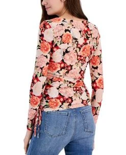 INC International Concepts Women's Printed Mesh Side-Tie Top, Created For Macy's -Anne Klein Sales Store 23109987 fpx