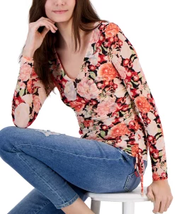 INC International Concepts Women's Printed Mesh Side-Tie Top, Created For Macy's -Anne Klein Sales Store 23109988 fpx