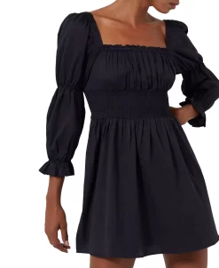 French Connection Women's Sindy Cotton Sateen Smocked Mini Dress 6 French Connection Women's Sindy Cotton Sateen Smocked Mini Dress -Anne Klein Sales Store 23111028 fpx