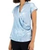 Alfani Women's Printed Satin Short-Sleeve Surplice Top, Created For Macy's