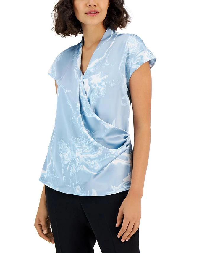 Alfani Women's Printed Satin Short-Sleeve Surplice Top, Created For Macy's 1 Alfani Women's Printed Satin Short-Sleeve Surplice Top, Created For Macy's