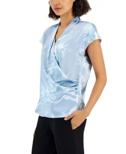 Alfani Women's Printed Satin Short-Sleeve Surplice Top, Created For Macy's 6 Alfani Women's Printed Satin Short-Sleeve Surplice Top, Created For Macy's -Anne Klein Sales Store 23111625 fpx