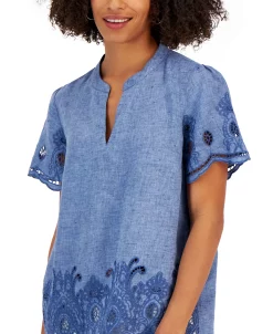 Charter Club Women's Linen Embroidered Popover Top, Created For Macy's 5 Charter Club Women's Linen Embroidered Popover Top, Created For Macy's -Anne Klein Sales Store 23111751 fpx