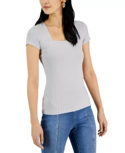 INC International Concepts Women's Ribbed Square-Neck T-Shirt, Created For Macy's -Anne Klein Sales Store 23112017 fpx