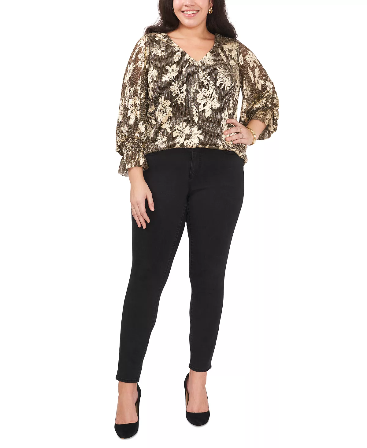 Vince Camuto Plus Size Metallic-Threaded Smocked Top 3 Vince Camuto Plus Size Metallic-Threaded Smocked Top - Image 3