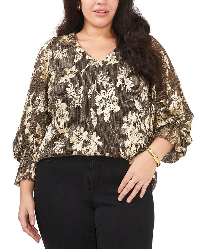 Vince Camuto Plus Size Metallic-Threaded Smocked Top 1 Vince Camuto Plus Size Metallic-Threaded Smocked Top
