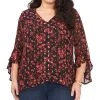 Vince Camuto Plus Size Printed Flutter-Sleeve Top