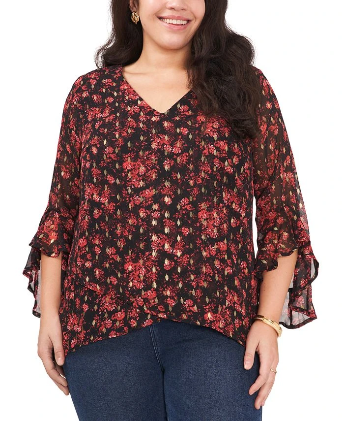 Vince Camuto Plus Size Printed Flutter-Sleeve Top 1 Vince Camuto Plus Size Printed Flutter-Sleeve Top