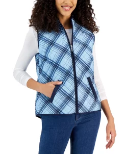 Karen Scott Women's Plaid Sleeveless Puffer Vest, Created For Macy's -Anne Klein Sales Store 23136930 fpx