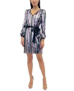 Sam Edelman Women's Sequined Striped Tie-Belt Sheath Dress