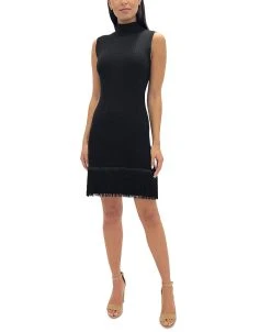 Sam Edelman Women's Turtleneck Fringe-Hem Sweater Dress