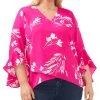 Vince Camuto Plus Size Flutter Sleeve Floral Whisps V-Neck Tunic