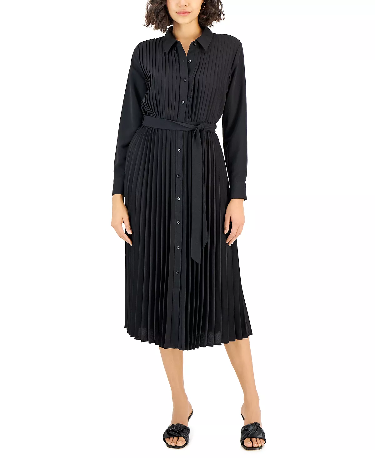 Alfani Women's Pleated Belted Midi Shirtdress, Created For Macy's 1 Alfani Women's Pleated Belted Midi Shirtdress, Created For Macy's