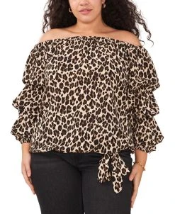 Vince Camuto Plus Size Leopard-Print Off-The-Shoulder Top