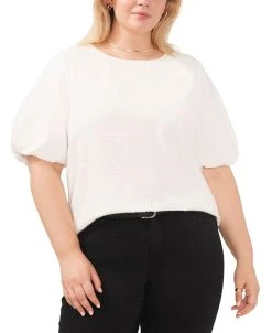 Vince Camuto Plus Size Puff-Sleeve Crewneck Top
