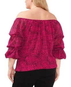 Vince Camuto Plus Size Off-The-Shoulder Bubble-Sleeve Printed Blouse -Anne Klein Sales Store 23149445 fpx