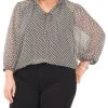 Vince Camuto Plus Size Printed Split-Neck Peasant Top