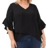 Vince Camuto Plus Size V-Neck Flutter Sleeve Crossover Hem Top