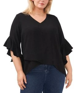 Vince Camuto Plus Size V-Neck Flutter Sleeve Crossover Hem Top