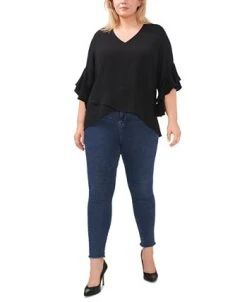 Vince Camuto Plus Size V-Neck Flutter Sleeve Crossover Hem Top -Anne Klein Sales Store 23149481 fpx