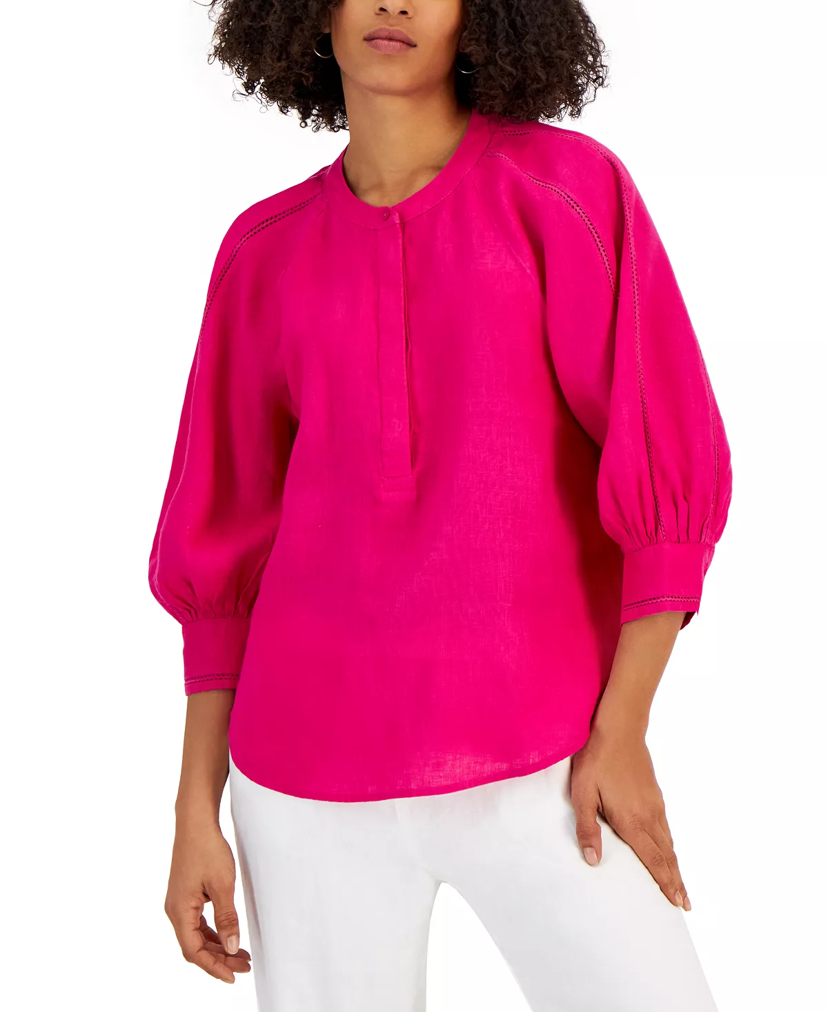Charter Club Women's Linen 3/4-Sleeve Top, Created For Macy's 5 Charter Club Women's Linen 3/4-Sleeve Top, Created For Macy's - Image 5
