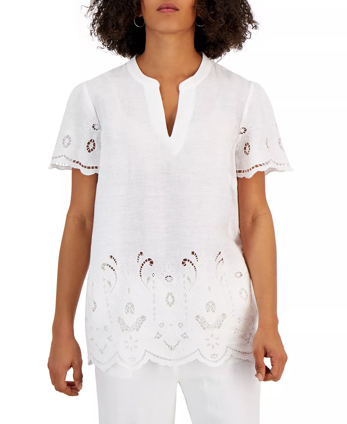 Charter Club Women's Linen Embroidered Popover Top, Created For Macy's 1 Charter Club Women's Linen Embroidered Popover Top, Created For Macy's