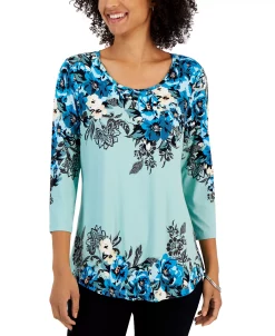 JM Collection Women's Floral Escapade Printed Knit Top, Created For Macy's -Anne Klein Sales Store 23149969 fpx