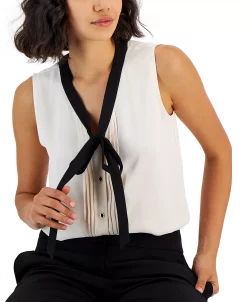 Anne Klein Women's Tie V-Neck Sleeveless Button-Up Blouse -Anne Klein Sales Store 23151202 fpx