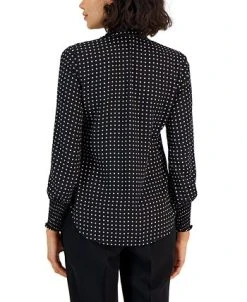 Anne Klein Women's Printed Tie-Neck Long-Sleeve Top -Anne Klein Sales Store 23151241 fpx