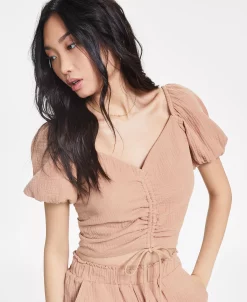 And Now This Women's Ruched Front Puffed Sleeve Textured Top -Anne Klein Sales Store 23166663 fpx