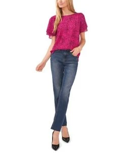 Vince Camuto Women's Printed Crewneck Petal-Sleeve Blouse -Anne Klein Sales Store 23186085 fpx