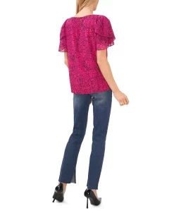 Vince Camuto Women's Printed Crewneck Petal-Sleeve Blouse -Anne Klein Sales Store 23186086 fpx
