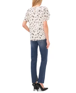 Vince Camuto Women's Printed Crewneck Petal-Sleeve Blouse -Anne Klein Sales Store 23186101 fpx