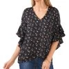 Vince Camuto Women's Printed Ruffled-Sleeve Overlap Hem Blouse