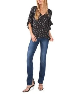 Vince Camuto Women's Printed Ruffled-Sleeve Overlap Hem Blouse 7 Vince Camuto Women's Printed Ruffled-Sleeve Overlap Hem Blouse -Anne Klein Sales Store 23186105 fpx