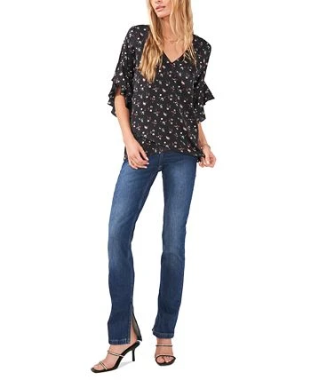 Vince Camuto Women's Printed Ruffled-Sleeve Overlap Hem Blouse 3 Vince Camuto Women's Printed Ruffled-Sleeve Overlap Hem Blouse - Image 3