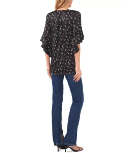 Vince Camuto Women's Printed Ruffled-Sleeve Overlap Hem Blouse 8 Vince Camuto Women's Printed Ruffled-Sleeve Overlap Hem Blouse -Anne Klein Sales Store 23186106 fpx