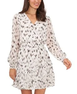 Vince Camuto Women's Printed Surplice Ruffled Dress -Anne Klein Sales Store 23186151 fpx