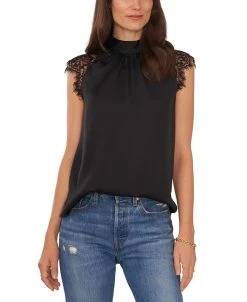 Vince Camuto Women's Mock-Neck Lace Cap-Sleeve Blouse