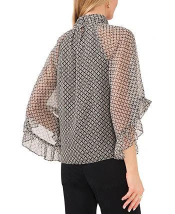 Vince Camuto Women's Printed Mock-Neck Keyhole Fan-Sleeve Blouse 2 Vince Camuto Women's Printed Mock-Neck Keyhole Fan-Sleeve Blouse - Image 2