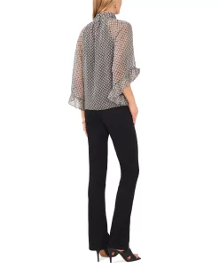 Vince Camuto Women's Printed Mock-Neck Keyhole Fan-Sleeve Blouse 8 Vince Camuto Women's Printed Mock-Neck Keyhole Fan-Sleeve Blouse -Anne Klein Sales Store 23186192 fpx