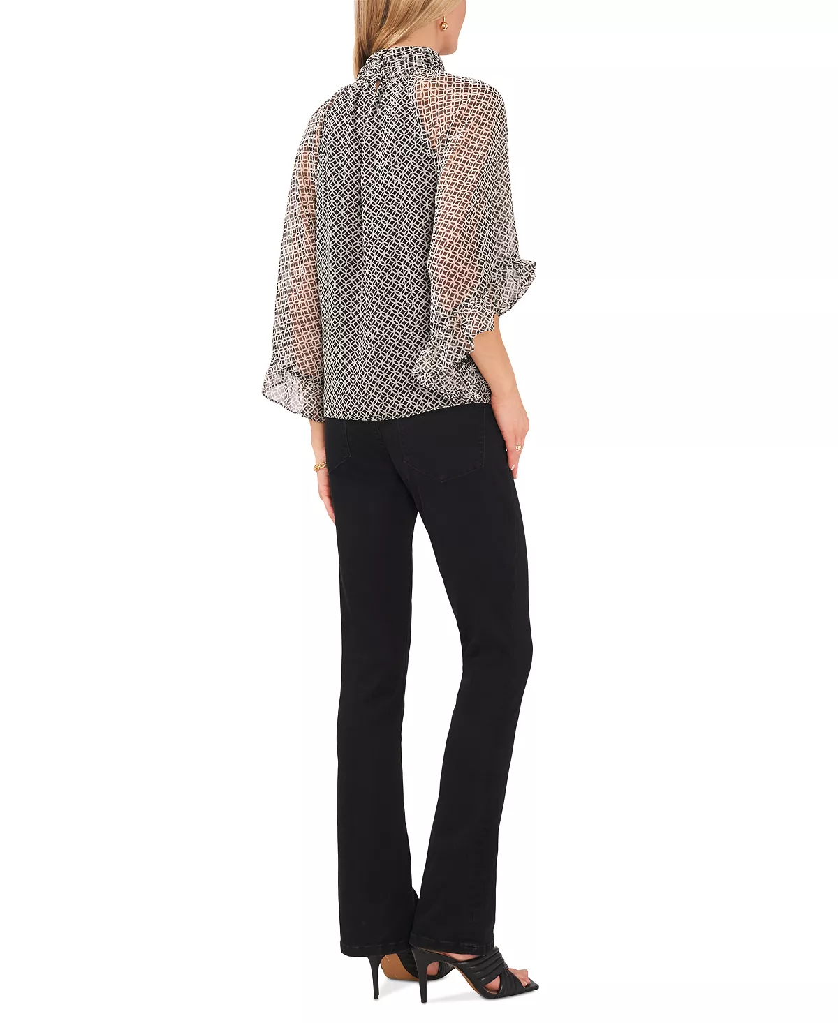 Vince Camuto Women's Printed Mock-Neck Keyhole Fan-Sleeve Blouse 4 Vince Camuto Women's Printed Mock-Neck Keyhole Fan-Sleeve Blouse - Image 4