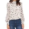 Vince Camuto Women's Printed Stand-Collar Sheer-Sleeve Blouse