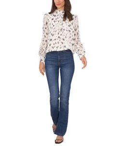 Vince Camuto Women's Printed Stand-Collar Sheer-Sleeve Blouse -Anne Klein Sales Store 23186196 fpx