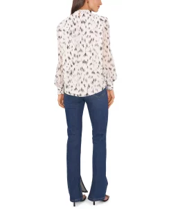 Vince Camuto Women's Printed Stand-Collar Sheer-Sleeve Blouse -Anne Klein Sales Store 23186197 fpx