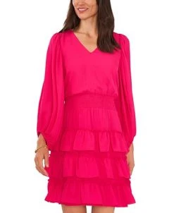 Vince Camuto Women's V-Neck Balloon-Sleeve Tiered Dress -Anne Klein Sales Store 23186199 fpx