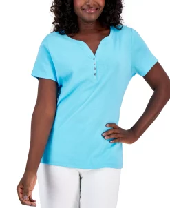 Karen Scott Hort Sleeve Henley Top, Created For Macy's -Anne Klein Sales Store 23186938 fpx