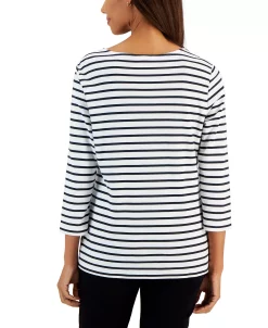 Karen Scott Women's Callie Asymmetrical-Stripe 3/4-Sleeve Top, Created For Macy's -Anne Klein Sales Store 23187069 fpx